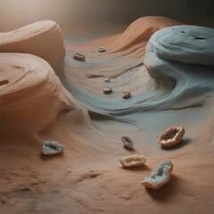 A photograph of a swirling cosmic terrain resembling a desolate landscape nestled between the rusty plains of Mars and the cratered surface of the Moon.
