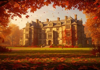 Obraz premium Autumnal mansion in foliage