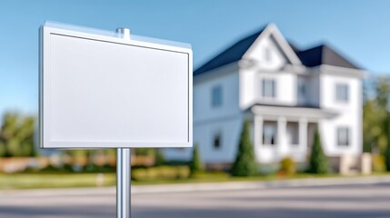 Blank Sign in Front of a House, Representing Real Estate Opportunities and Property Investment, Perfect for Marketing and Advertising Campaigns : Generative AI