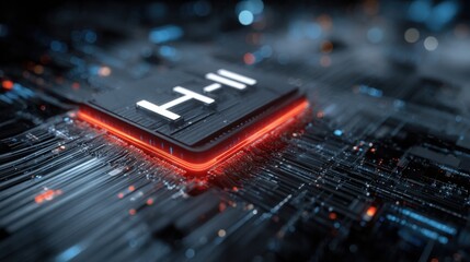 Close-Up of a Glowing Microchip on a Circuit Board, Representing Cutting-Edge Technology and Digital Transformation in the Modern Era : Generative AI