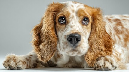 Close-Up of Adorable Cocker Spaniel Puppy Looking Up With Big Eyes, Evoking Pet Adoption and Animal Companionship : Generative AI