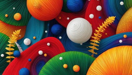Abstract Colorful Spheres and Waves with Textured Surfaces, Representing Creativity and Artistic Expression for Graphic Design Projects and Conceptual Art : Generative AI