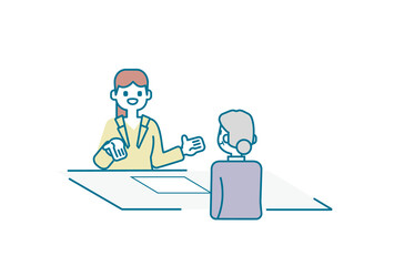 シニアの女性に資料を説明するビジネスウーマン