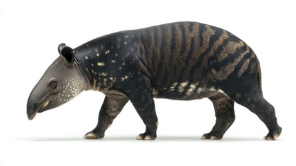 Malayan Tapir Walking on White Background, Emphasizing Wildlife Conservation and Biodiversity Education : Generative AI