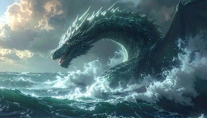 Dragon emerges from stormy sea