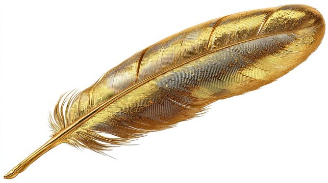 gold feather quill elegant texture shining sheen isolated detail cut out transparent