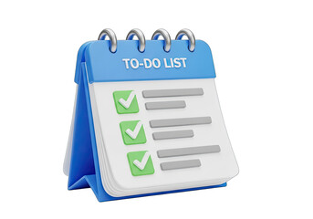 Blue ToDo List 3D Render with Green Check Marks and Transparent Background