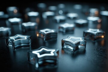 Glowing Star Shapes on Dark Surface, Symbolizing Achievement and Recognition for Employee Appreciation Programs and Corporate Awards, With a Modern Aesthetic : Generative AI
