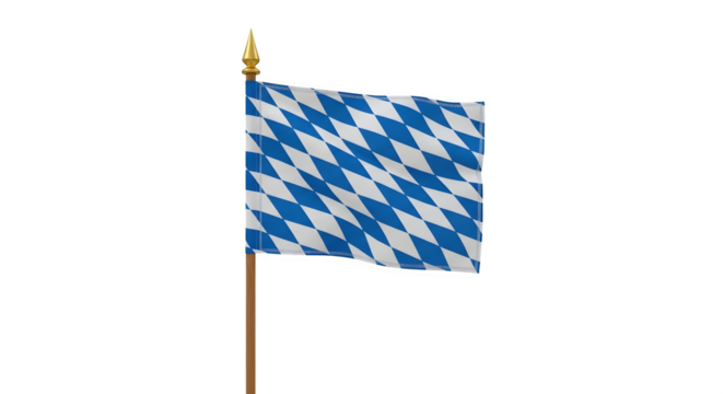 Closeup of a bavarian flag isolated on transparent background, a symbol of bavaria, germany, with its distinctive blue and white diamond pattern