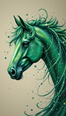 Emerald horse sideprofile enchanted forest digital art whimsical close-up view magical concept
