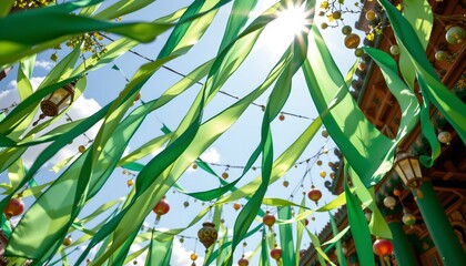 Vibrant silk ribbons and swirling banners a celebration of culture in an outdoor festival environment