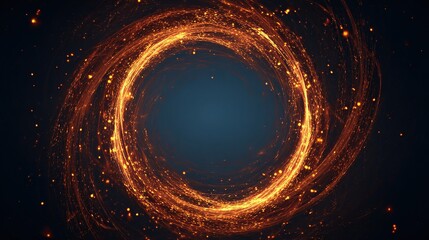 Obraz premium A vibrant, swirling ring of orange particles against a deep blue backdrop, creating a mesmerizing abstract effect