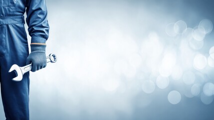 Mechanic with Wrench: A skilled mechanic in work attire, confidently holding a wrench, poised to tackle any mechanical challenge. Represents technical expertise and dedication to precision in service.