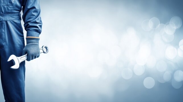 Mechanic with Wrench: A skilled mechanic in work attire, confidently holding a wrench, poised to tackle any mechanical challenge. Represents technical expertise and dedication to precision in service.