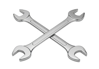 Crossed Wrenches on Transparent Background, Silver Metal Tools, Precision Equipment