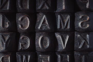Vintage Printing Press Letters Close-Up Background