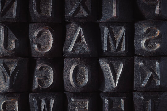 Vintage Printing Press Letters Close-Up Background