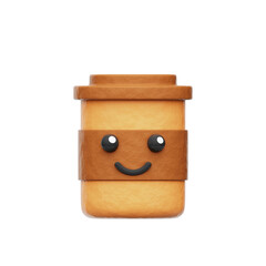 Coffee Cup with Happy Face Brown and Tan Colors Render with Transparent Background Illustration