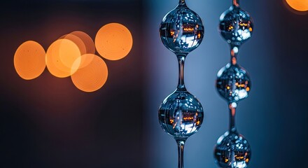 Decorative Clear Glass Orb Sculpture with City Light Reflections and Bokeh Effect