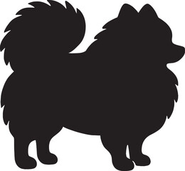 Pomeranian Dog Silhouette – Fluffy Toy Breed with Curled Tail Isolated on White Background

