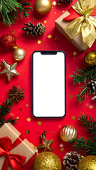 An image of a smartphone decorated for Christmas