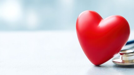 Fototapeta premium Isolated medical equipment: a stethoscope with a red heart symbolizes healthcare and cardiology examination in a clinic