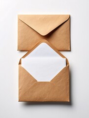 Two brown kraft paper envelopes isolated on white background in studio