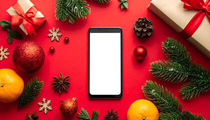 An image of a smartphone decorated for Christmas