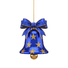 Blue Christmas bell with ribbon loops, isolated on transparent background, white background, high-resolution festive decoration for Christmas Day