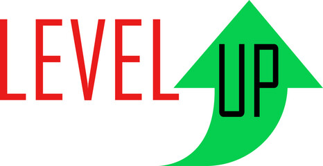 Level UP sign Icon. Design for logo, icon, game, business, achievement, level up, and celebrating. Level up text with modern ornament and silver gradient isolated on white background.