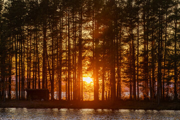 Obraz premium Tällberg, Sweden A dramatic sunset over Lake Siljan in the Dalarna province.