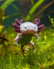 Close-up of an axolotl in an aquarium