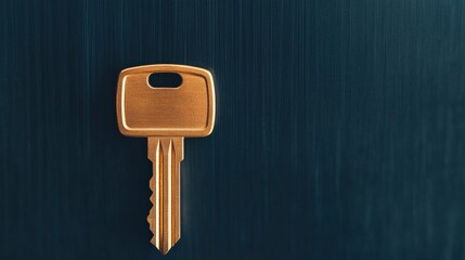 Golden security key on a dark textured background, symbolizing access, opening possibilities, solution, and safety