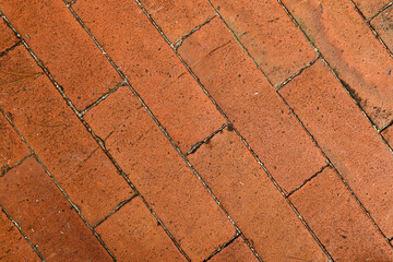 red brick tile floor texture background in garden