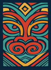 Tribal-style lion dance mask vector illustration with symmetrical patterns