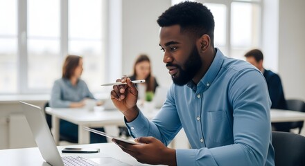 Determined Young Woman Works Diligently at Desk with Laptop