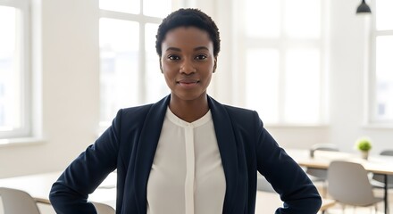 Determined Young Woman Working on Laptop in Modern Office
