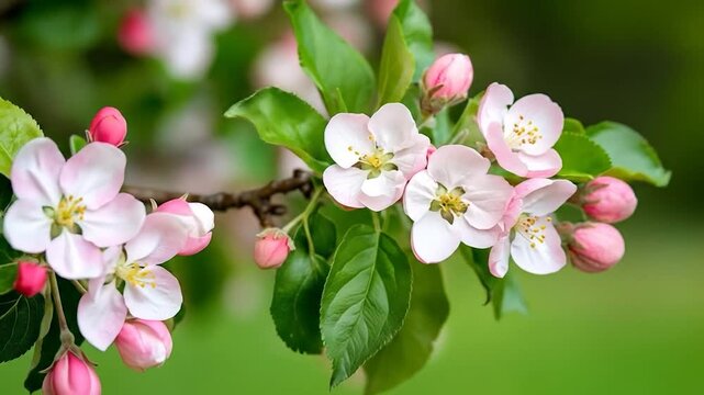 Delicate pink apple blossom flowering in springtime bloom nature