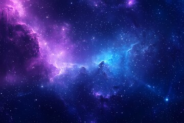 Majestic cosmic nebula swirling purple and blue hues across a star studded expanse deep space beauty vibrant celestial