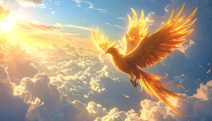 Golden phoenix soars above