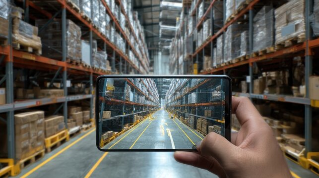 smart warehouse management system using augmented reality technology to identify package picking and delivery  future concept of supply chain and logistic business