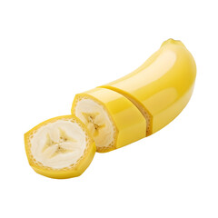 Sliced yellow banana on a black background, healthy fruit