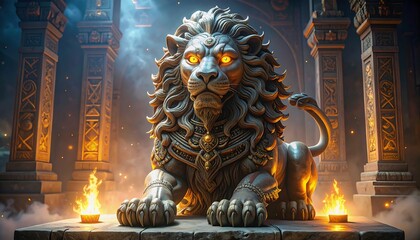 Guardian Lion with Flames