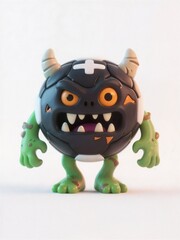 3D cute football monster on white background