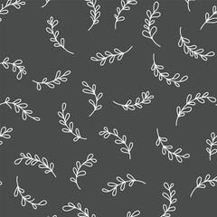 Minimalist Hand Drawn White Branches Seamless Pattern.