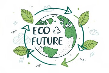 Earth Globe Surrounded By Arrows and Leaves Promoting Eco Future