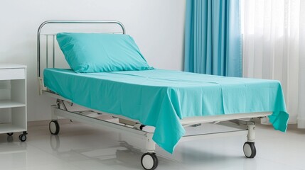 Bright and Clean Hospital Bed Setup with Fresh Linens and Soft Lighting