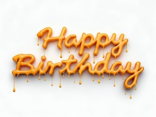 Happy Birthday text with dripping honey effect on white background.