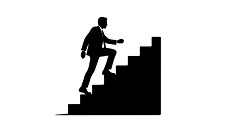 Ambitious professional ascending stairs, symbolizing career growth, challenge, and achieving new heights with confidence