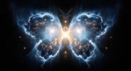 Nebula Butterfly Shape in Deep Space with Starfield and Glowing Center